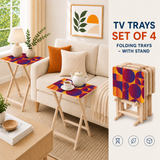 Sunset Geometric Retro Midcentury TV Trays – Set of 4 with Rack