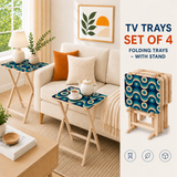Teal Wave Circles Retro Midcentury TV Trays – Set of 4 with Rack