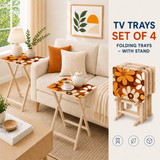 Marguerites marron et orange – Plateaux TV rétro vintage – Set de 4 avec support