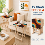 Set of 4 Wooden 70s Disco Rainbow Retro Midcentury TV Trays with Rack