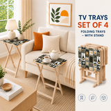 Atomic Bottles Olive Retro Midcentury TV Trays – Set of 4 with Rack