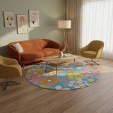 Retro 70s Hippie Flower Power Midcentury Bath Rug 3-Piece Set