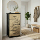 Moody Branches & Birds Dresser – Black Yellow Forest 4-Drawer Storage