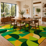 Green 70s Vintage Area Rug 12x9 – Plush Midcentury Non-Slip Floor Mat