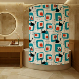 Atomic Cat Retro Shower Curtain -  60s Midcentury Style Bathroom