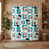 Atomic Cat Retro Shower Curtain -  60s Midcentury Style Bathroom