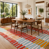 60s Midcentury Retro Area Rug 12x9 ft – Large Retro Non-Slip Carpet