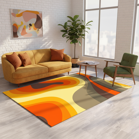 70s Retro Psychedelic Felt Floor Mat – Soft Non-Slip Midcentury Area Rug