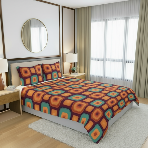 70s Retro Midcentury 3-Piece Duvet Bedding Set, Vintage Home Style