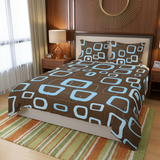 Mocha Brown Blue Retro 3-Piece Duvet Bedding Set, Midcentury Bed Linen