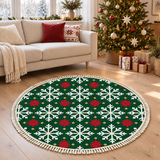 Vintage Style Green White Snowflake Round Christmas Retro Rug