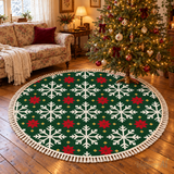 Vintage Style Green White Snowflake Round Christmas Retro Rug