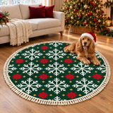 Vintage Style Green White Snowflake Round Christmas Retro Rug