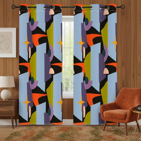 60s Retro Design Grommet Curtains: Midcentury Modern Blackout Panels
