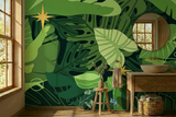 Tropical Leaves Monstera Removable Wallpaper - Stick and Peel Midcentury