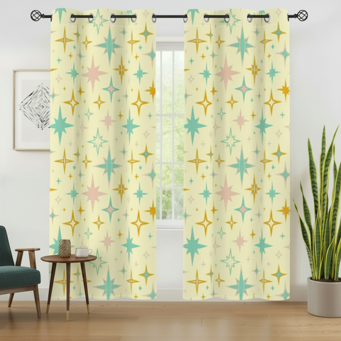 Atomic 50s Design Vintage Curtains: Midcentury Modern Grommet Panels