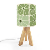 Floral 70s Retro Plant Pot with Wooden Legs: Green White Black Decor