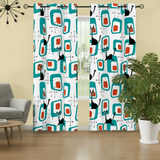 50s Atomic Cat Mid Grommet Blackout Curtains: Midcentury Modern Panel Set