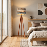 Weathered Light Wood Print Tripod Floor Lamp with LED & Remote