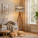 Weathered Light Wood Print Tripod Floor Lamp with LED & Remote