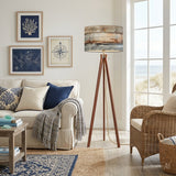 Weathered Light Wood Print Tripod Floor Lamp with LED & Remote