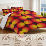 Close view of the gradient circles comforter with care icons for breathable and machine washable
