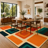 Large 60s Retro Midcentury Area Rug – Soft Non-Slip Living Room Carpet - retro rug