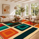 Large 60s Retro Midcentury Area Rug – Soft Non-Slip Living Room Carpet - retro rug