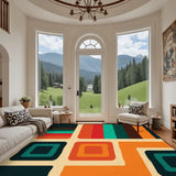 Large 60s Retro Midcentury Area Rug – Soft Non-Slip Living Room Carpet - retro rug