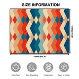 Size chart for a 9x12 ft (144 x 108 in) area rug, orange, teal and cream zigzag diamonds