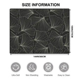 Size chart for a 9x12 ft (144 x 108 in) area rug, black and gray botanical leaf line pattern