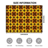 Size chart for a 9x12 ft (144 x 108 in) area rug, brown with yellow and orange flower shapes