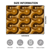 Size chart for a 9x12 ft (144 x 108 in) area rug, brown and mustard interlocking swirls