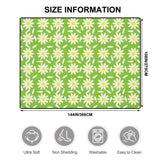 Size chart for a 9x12 ft (144 x 108 in) area rug, bright green with white daisies