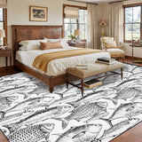 Large Area Rug Floor Carpet (4:3) bwhanddrawnfishes Vibrant03 retro05 70styedyepattern retro03medium