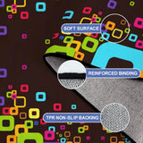 Close-up of the Retro Brown Colorful Large Area Rug showing the soft surface, reinforced binding and non-slip TPR backing