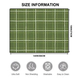 Size chart for a 9x12 ft (144 x 108 in) area rug, green with a cream window-pane line grid