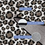 Close-up of the Retro Snow Leopard Large Area Rug showing the soft surface, reinforced binding and non-slip TPR backing