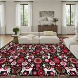 Christmas Deer Large Area Rug 9x12 ft – 144x108 in – red white folk floral Scandi