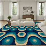 Large Blue 70s Retro Rug 12x9 ft – Midcentury Plush Non-Slip Area Rug - 144’’x108’’ - retro rug