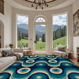 Large Blue 70s Retro Rug 12x9 ft – Midcentury Plush Non-Slip Area Rug - retro rug