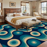 Large Blue 70s Retro Rug 12x9 ft – Midcentury Plush Non-Slip Area Rug - retro rug