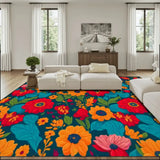 Large Floral Midcentury Retro Rug 12x9 ft – Soft 70s Style Non-Slip Carpet - 144’’x108’’ - retro rug