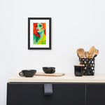 FRAMED RETRO 70s POSTER, Female Midcentury Portret Orange Yellow Green
