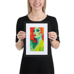 FRAMED RETRO 70s POSTER, Female Midcentury Portret Orange Yellow Green