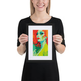 FRAMED RETRO 70s POSTER, Female Midcentury Portret Orange Yellow Green