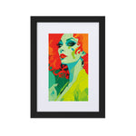 FRAMED RETRO 70s POSTER, Female Midcentury Portret Orange Yellow Green