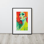 FRAMED RETRO 70s POSTER, Female Midcentury Portret Orange Yellow Green