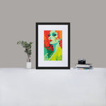 FRAMED RETRO 70s POSTER, Female Midcentury Portret Orange Yellow Green