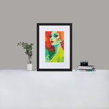 FRAMED RETRO 70s POSTER, Female Midcentury Portret Orange Yellow Green